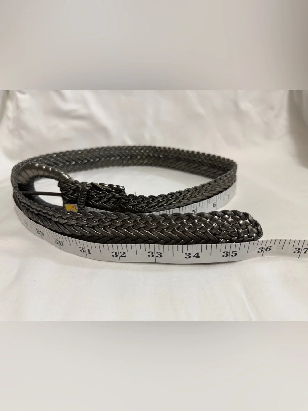 Vintage Metallic Silver Braided Belt Boho Woven Round Buckle S/M